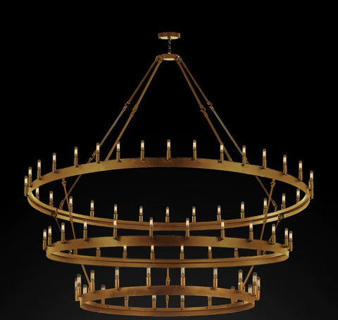 Wrought Iron Vintage Barn Metal Castile Three Tier Chandelier Chandeliers Industrial Loft Rustic Lighting W 63" H 75" - A600-CG/3428/30+24+18