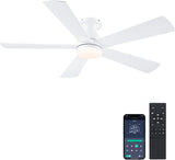 52in Ceiling Fans with Lights - White Flush Mount Ceiling Fan Light with Remote, 6 Wind Speeds and Reversible, Modern Low Profile Fan Light for Indoor/Covered Outdoor