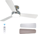 Ceiling Fans with Lights, 42 inch Low Profile Ceiling Fan with Light and Remote Control, Flush Mount, Reversible, 3CCT, Dimmable, Noiseless, Nickel Ceiling Fan for Bedroom, Indoor/Outdoor Use