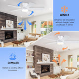 White Ceiling Fans with Lights - 46" Flush Mount Low Profile Ceiling Fan Light with 5 Double-Sided Blades, 6 Speeds 3CCT Reversible Motor, Modern Ceiling Fan for Indoor/Outdoor Patios