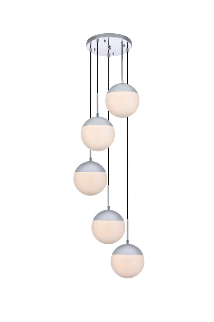 ZC121-LD6076C - Living District: Eclipse 5 Lights Chrome Pendant With Frosted White Glass