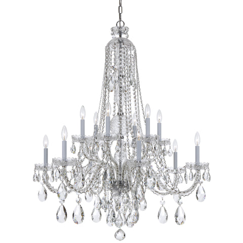 12 Light Polished Chrome Crystal Chandelier Draped In Clear Swarovski Strass Crystal - C193-1112-CH-CL-S