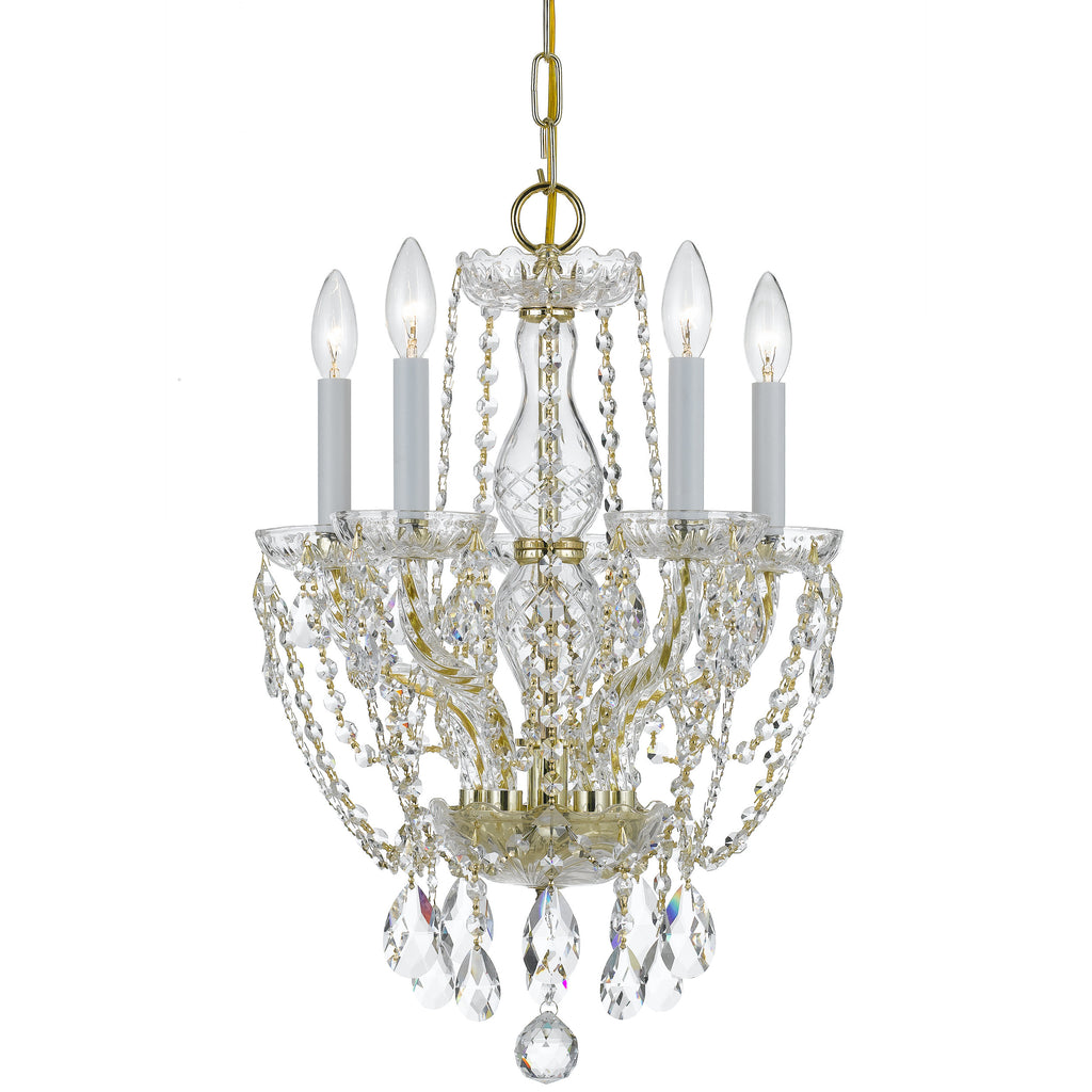 5 Light Polished Brass Crystal Mini Chandelier Draped In Clear Swarovski Strass Crystal - C193-1129-PB-CL-S