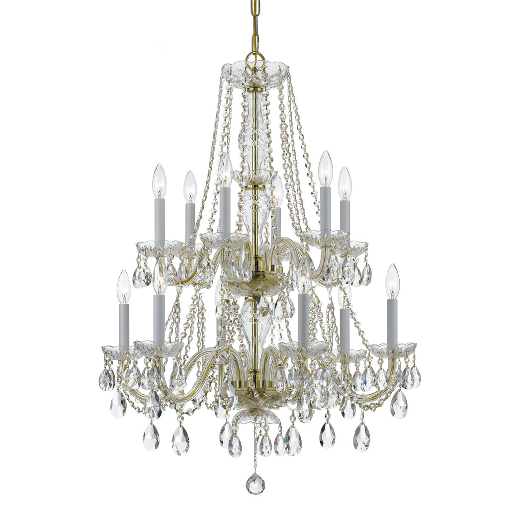 12 Light Polished Brass Crystal Chandelier Draped In Clear Spectra Crystal - C193-1137-PB-CL-SAQ