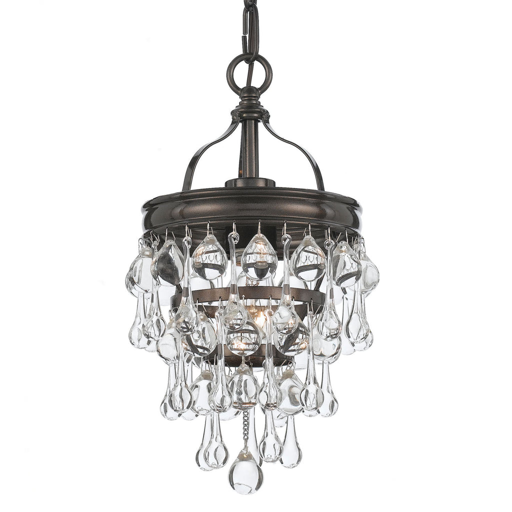 1 Light Vibrant Bronze Transitional Mini Chandelier Draped In Clear Glass Drops - C193-131-VZ