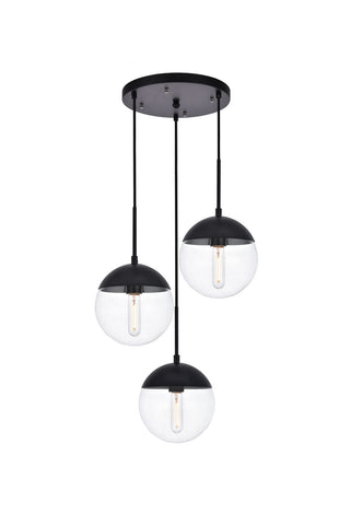 ZC121-LD6069BK - Living District: Eclipse 3 Lights Black Pendant With Clear Glass