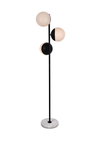 ZC121-LD6158BK - Living District: Eclipse 3 Lights Black Floor Lamp With Frosted White Glass