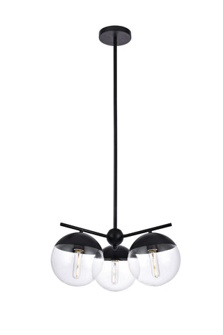 ZC121-LD6129BK - Living District: Eclipse 3 Lights Black Pendant With Clear Glass