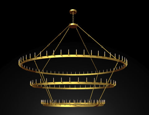 Wrought Iron Vintage Barn Metal Castile Three Tier Chandelier Industrial Loft Rustic Lighting W 122" in a Brushed Brass Finish Great for The Living Room, Dining Room, Foyer and Entryway, Family Room, and More - G7-CG/3428/162
