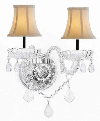 Swarovski Crystal Trimmed Wall Sconce! Murano Venetian Style Crystal Wall Sconce Lighting with White Shades w/Chrome Sleeves - G46-B43/WHITESHADES/B12/2/386 SW
