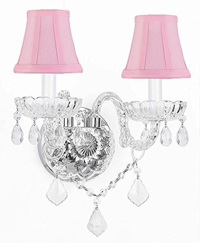 Swarovski Crystal Trimmed Chandelier Murano Venetian Style Crystal Wall Sconce Lighting With Pink Shades - G46-Pinkshades/B12/2/386 Sw