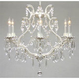 Swarovski Crystal Trimmed Chandelier White Wrought Iron Crystal Chandelier Lighting H 19" W 20" Swag Plug In-Chandelier W/ 14' Feet Of Hanging Chain And Wire - A83-B17/White/3530/6 Sw