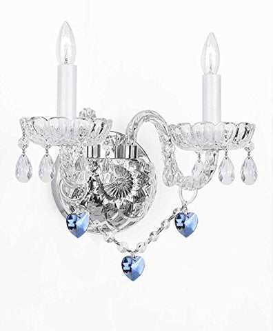 Wall Sconce Lighting With Crystal Blue Hearts - Perfect For Boys And Girls Bedrooms - G46-B85/2/386