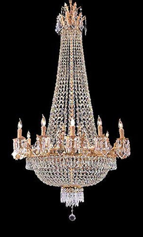 Swarovski Crystal Trimmed French Empire Gold Crystal Chandeliers Lighting W 25" H52" 12 Lights - Great for The Dining Room, Foyer, Entry Way, Living Room - A93-C7/1280/8+4SW