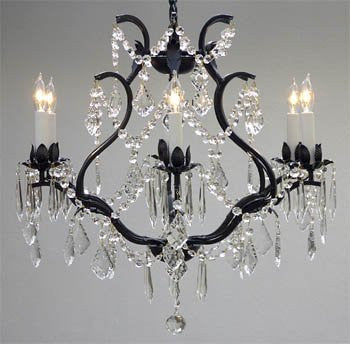 Wrought Iron Crystal Chandelier Lighting H 19" W 20" - A83-3530/6