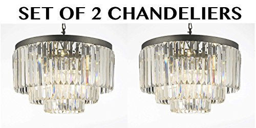Set Of 2 Palladium Crystal Glass Fringe 3-Tier Chandelier Lighting Great For Dining Room Lighting - G7-1100-Set Of 2