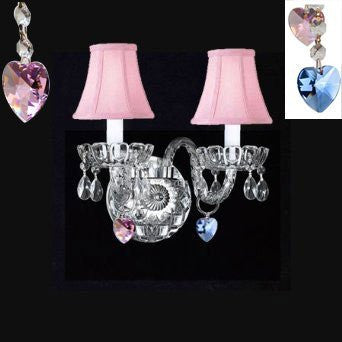 Swarovski Crystal Trimmed Chandelier Murano Venetian Style Crystal Wall Sconce Lighting Blue And Pink Hearts With Pink Shades - Perfect For Boys And Girls Bedroom - A46-B85/B21/Pinkshades/2/386Sw