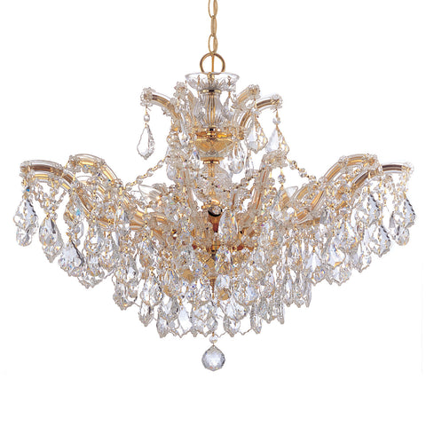 6 Light Gold Crystal Chandelier Draped In Clear Swarovski Strass Crystal - C193-4439-GD-CL-S