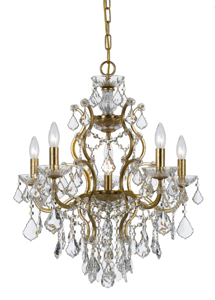 6 Light Antique Gold Modern Chandelier Draped In Clear Swarovski Strass Crystal - C193-4455-GA-CL-S