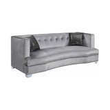 Set of 3 - Caldwell Recessed Arm Upholstered Sofa + Loveseat + Chair Silver - D300-10069