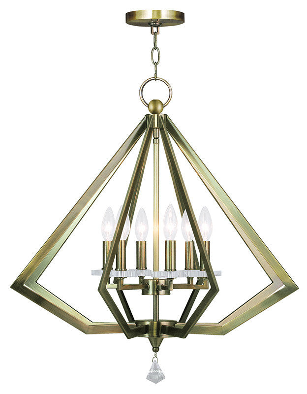 Livex Diamond 6 Light Antique Brass Chandelier - C185-50666-01