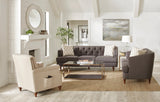 Set of 3 - Shelby Recessed Arms And Tufted Tight Back Sofa + Loveseat + Chair Grey And Brown - D300-10092