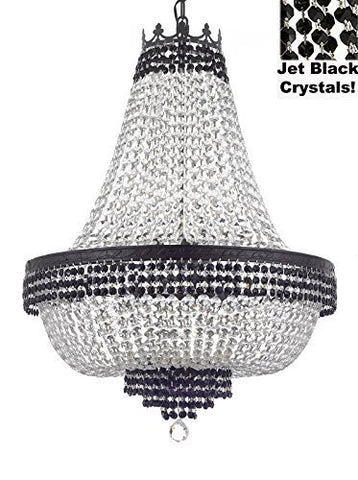 French Empire Crystal Chandelier Chandeliers Lighting Trimmed With Jet Black With Dark Antique Finish H30" X W24" Good For Dining Room Foyer Entryway Family Room And More - F93-B79/Cb/870/9