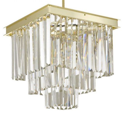 Retro Palladium Crystal Glass Fringe 3-Tier Semi Flush Mount Chandelier Gold W 14" X H 19" - 26010/3/Flush