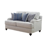﻿Set of 3  - Gwen Recessed Arms Sofa + Loveseat Light Grey + Accent Chair Blue - D300-10096