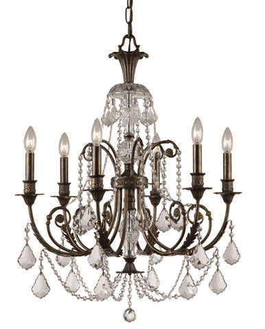 6 Light English Bronze Crystal Chandelier Draped In Clear Spectra Crystal - C193-5116-EB-CL-SAQ