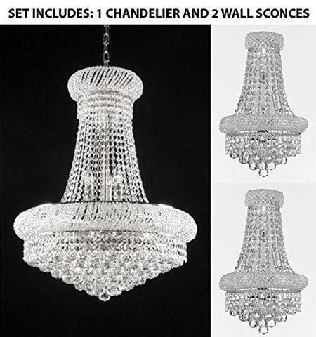 Set Of 3 - 1 French Empire Crystal Chandelier Chandeliers 24X32 And 2 Empire Empress Crystal(Tm) Wall Sconce Lighting W 12" H 17" - 1Ea-Cs/542/15+2Ea-C121-1800W12SC