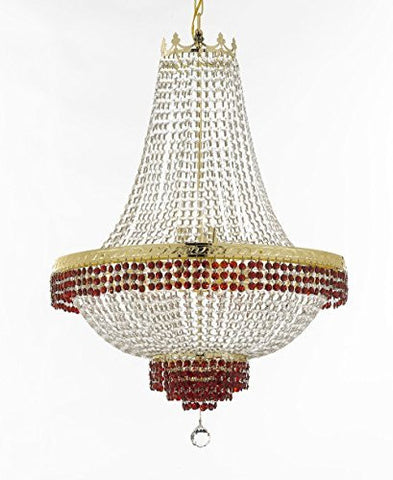 French Empire Crystal Chandelier Chandeliers Lighting Trimmed With Ruby Red Crystal Good For Dining Room Foyer Entryway Family Room And More H36" W30" - F93-B75/Cg/870/14