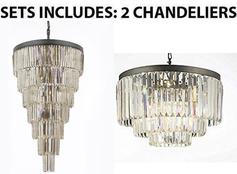 Set Of 2 - 1 Retro Palladium Empress Crystal (Tm) Glass Fringe 7 Tier Chandelier Lighting And 1 Palladium Crystal Glass Fringe 3-Tier Chandelier Chandeliers Lighting - 1 Ea 1100/28 + 1 Ea 1100