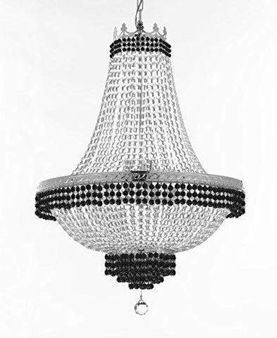 French Empire Crystal Chandelier Chandeliers Lighting Trimmed With Jet Black Crystal Good For Dining Room Foyer Entryway Family Room And More H50" X W30" - F93-B79/Cs/870/14Large