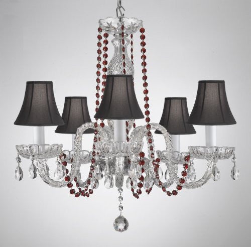 Crystal Chandelier Lighting With Red Color Crystal & Shades - A46-Redb1/Blackshades/384/5