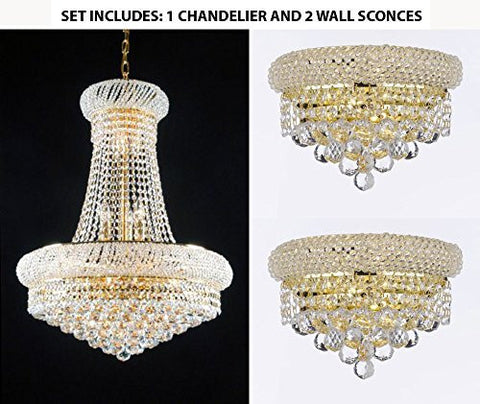 Set Of 3 - 1 French Empire Crystal Chandelier Chandeliers 24X32 And 2 Empire Empress Crystal (Tm) Wall Sconce Lighting W 12" H 6" - 1Ea-Cg/542/15 +2Ea-C121-1800W12G