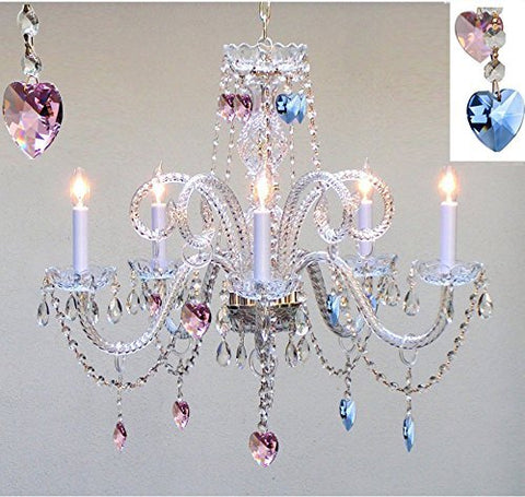Chandelier Lighting Dressed With Blue And Pink Empress Crystal (Tm) Hearts H25" X W24" Chandelier Lighting - Go-A46-Hearts/B85/B21/387/5/Pink