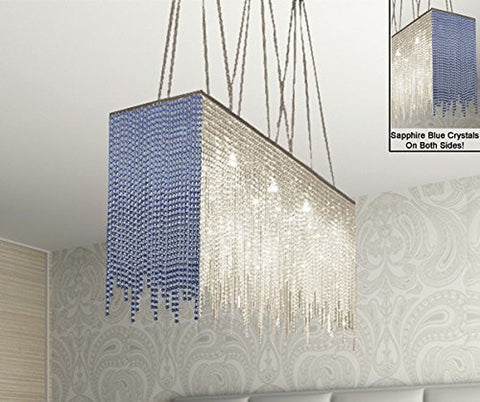 10 Light Modern / Contemporary Dining Room Chandelier Rectangular Chandeliers Lighting Dressed With Sapphire Blue Crystal 28" X 36" - G902-B86/1114/10