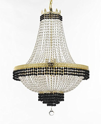 French Empire Crystal Chandelier Chandeliers Lighting Trimmed With Jet Black Crystal Good For Dining Room Foyer Entryway Family Room And More H50" X W30" - F93-B79/Cg/870/14Large
