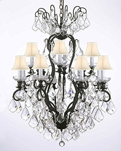 Wrought Iron Crystal Chandelier Lighting With White Shades - F83-Whiteshades/556/12