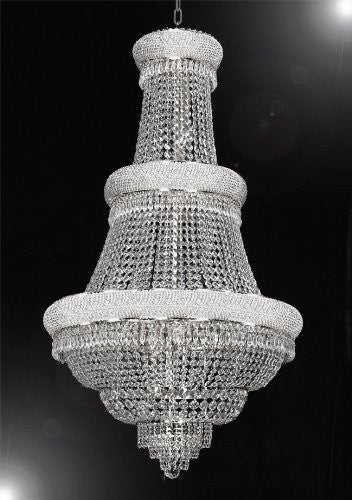 French Empire Crystal Chandelier Lighting H 50" X W 30" - Perfect For An Entryway Or Foyer Dressed With High Quality Diamond Cut Crystal - A93-B59/Silver/448/21