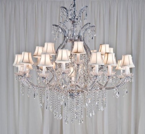 Maria Theresa Chandelier Crystal Chandeliers Lighting H52" X W46" With Shades - A83-Whiteshades/Silver/52/2Mt/24+1 Gtc