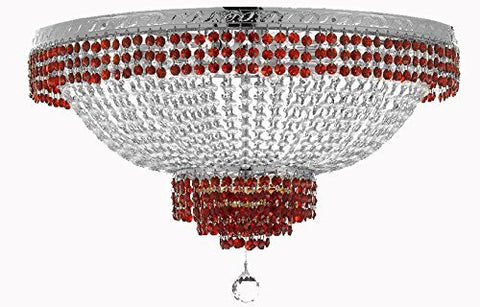Flush French Empire Crystal Chandelier Lighting Trimmed With Ruby Red Crystal Good For Dining Room Foyer Entryway Family Room And More H21" W30" - F93-B74/Cs/Flush/870/14
