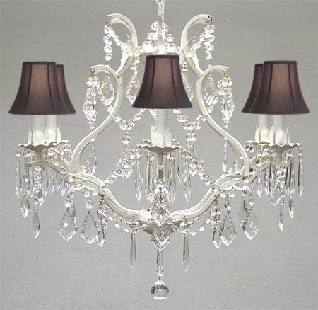 Wrought Iron Crystal Chandelier Lighting H 19" W 20" - With Black Shades - A83-Blackshades/White/3530/6