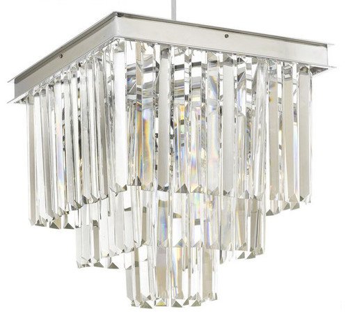 Retro Palladium Crystal Glass Fringe 3-Tier Semi Flush Mount Chandelier Silver Chrom W 14" X H 19" - 26009/3/Flush