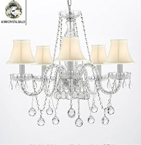 Authentic All Crystal Chandeliers Lighting Empress Crystal (Tm) Chandeliers With Crystal White And Shades H27" X W24" - G46-Whiteshades/B37/384/5