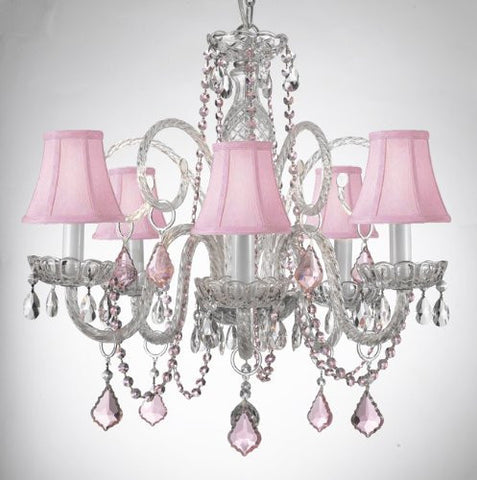 Crystal Chandelier Lighting With Pink Color Crystal And Shades - A46-Pinkb2/Pinkshades/385/5