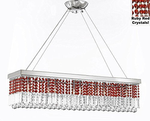 10 Light 40" Contemporary Crystal Chandelier Rectangular Chandeliers Lighting -Trimmed With Ruby Red Crystal - G902-B75/1120/10