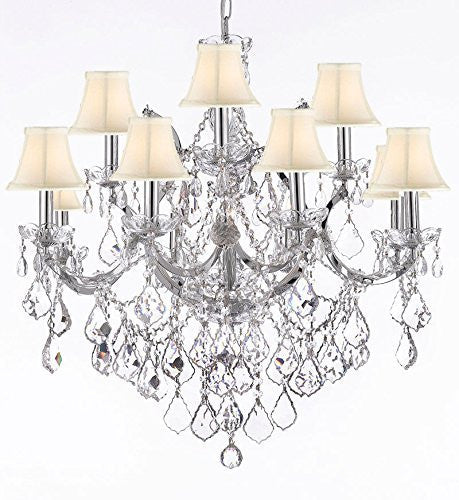 Maria Theresa Chandelier Lighting Crystal Chandeliers H30 "X W28" Chrome Finish With Shades - J10-Sc/Whiteshades/B7/Chrome/26049/12+1