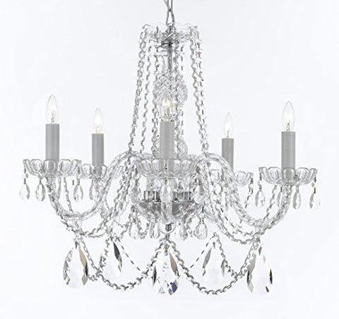 Swarovski Crystal Trimmed Murano Venetian Style Chandelier Crystal Lights Fixture Pendant Ceiling Lamp for Dining Room, Bedroom, Entryway , Living Room - With Large, Luxe Crystals! H25" X W24" - A46-B93/B89/384/5SW